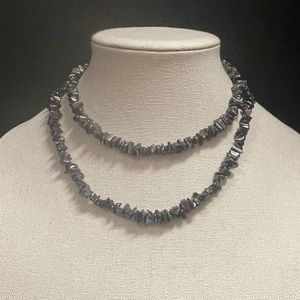 Long Opera Length Chipped Hematite Vintage Necklace
